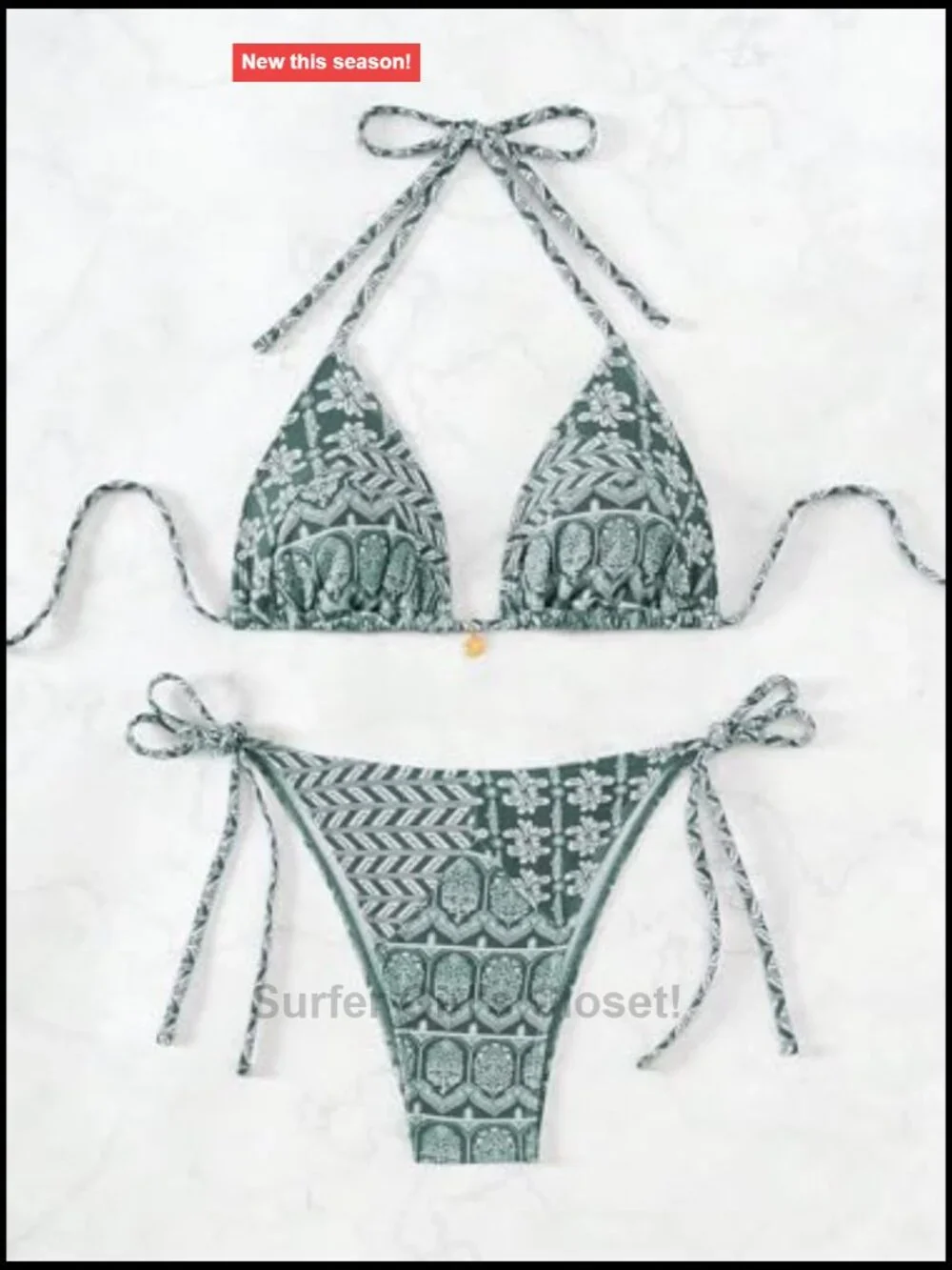 Women's 2 Piece Floral Print Geometric Halter String Triangle Bikini Set Beach